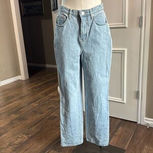 Boohoo Blue Rhinestone Embellished Jeans Slouchy Fit 6